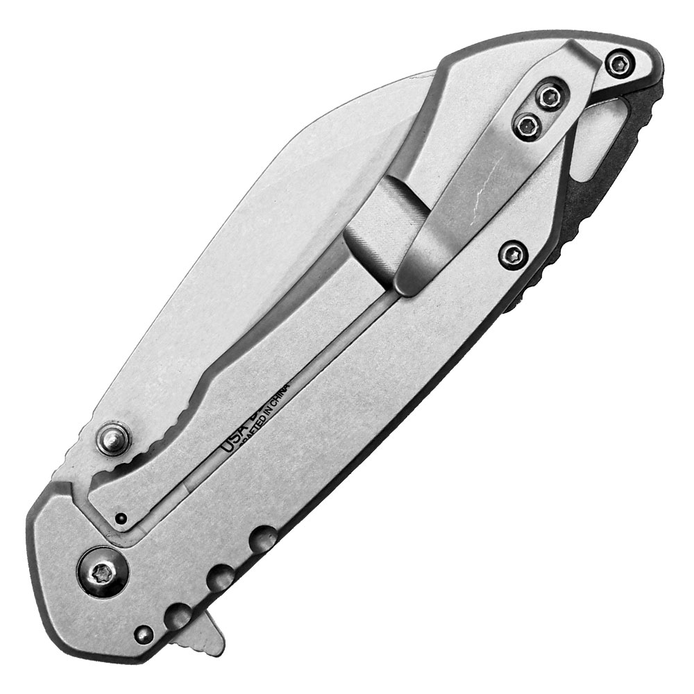 Assisted Open Folding Pocket Knife, Silver Handle w/ Black Accents view 4